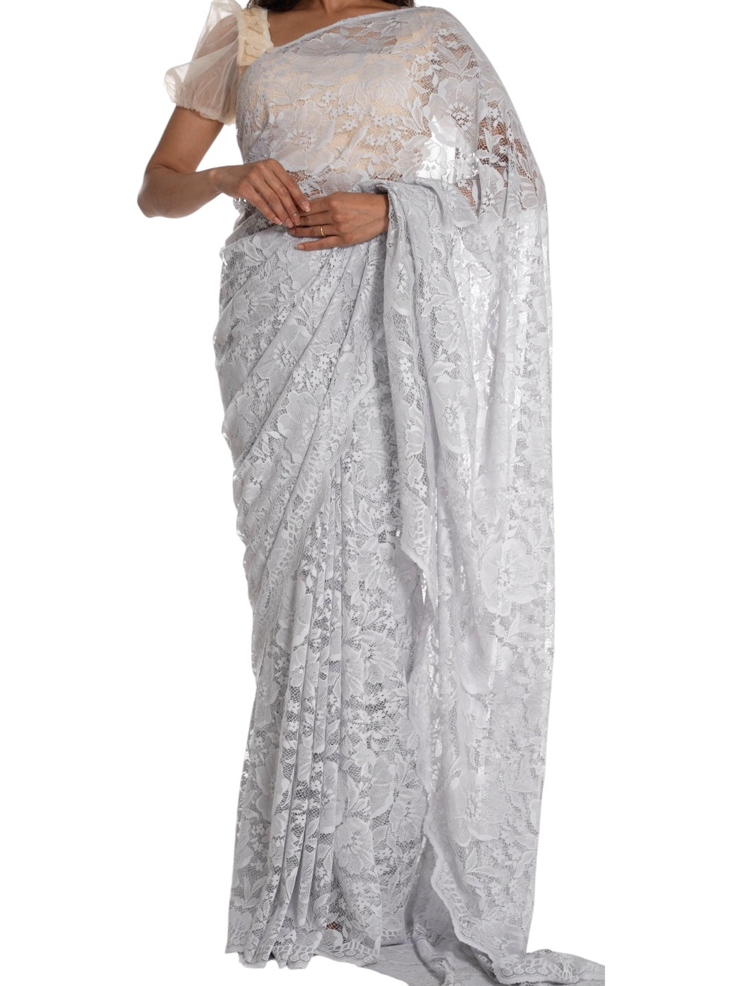 Silver Lace Saree