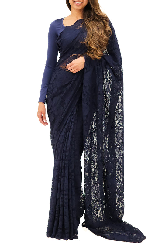 Navy Lace Saree