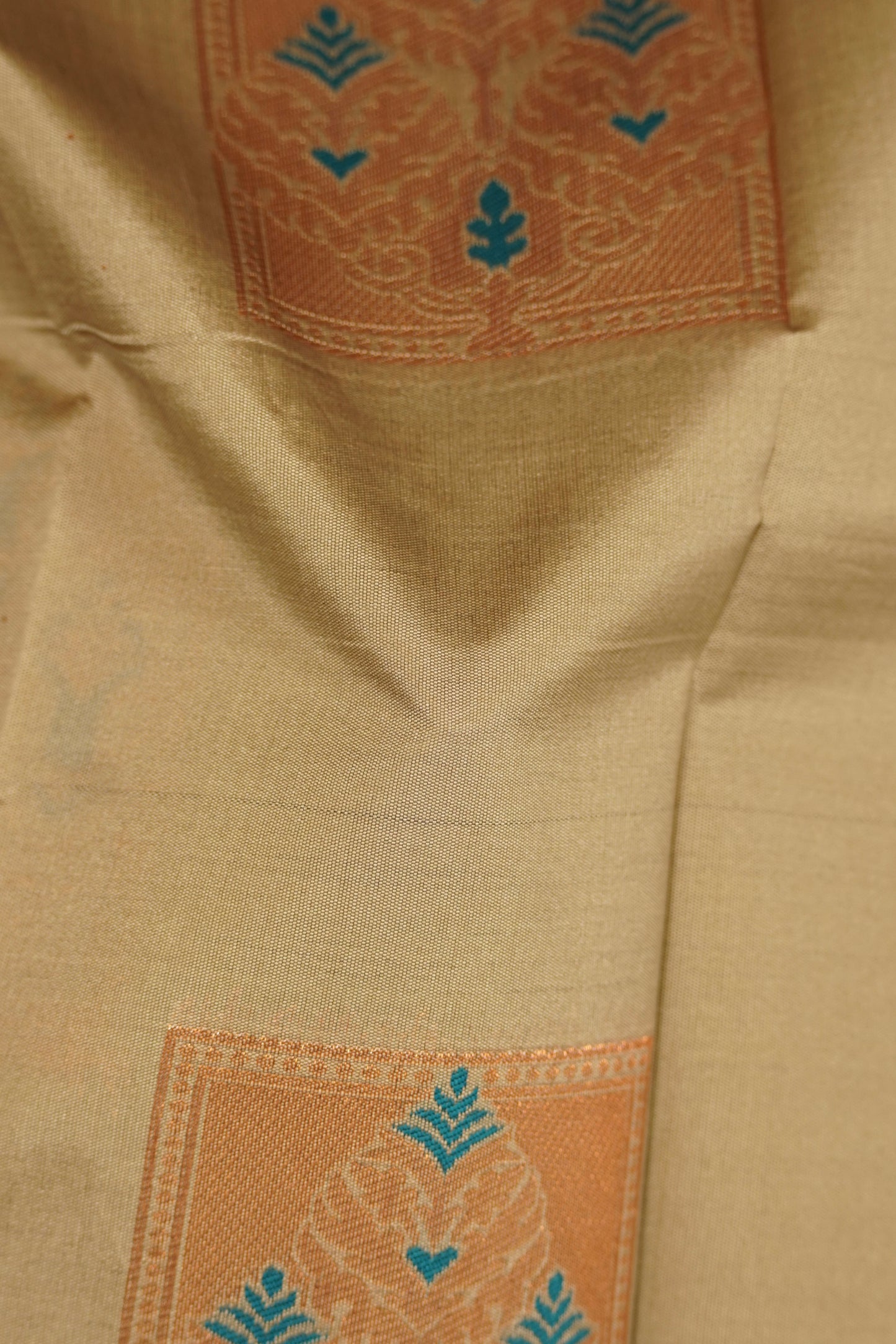 Tan and Peacock Blue Kanchi Cotton Saree (Ready-To-Ship)