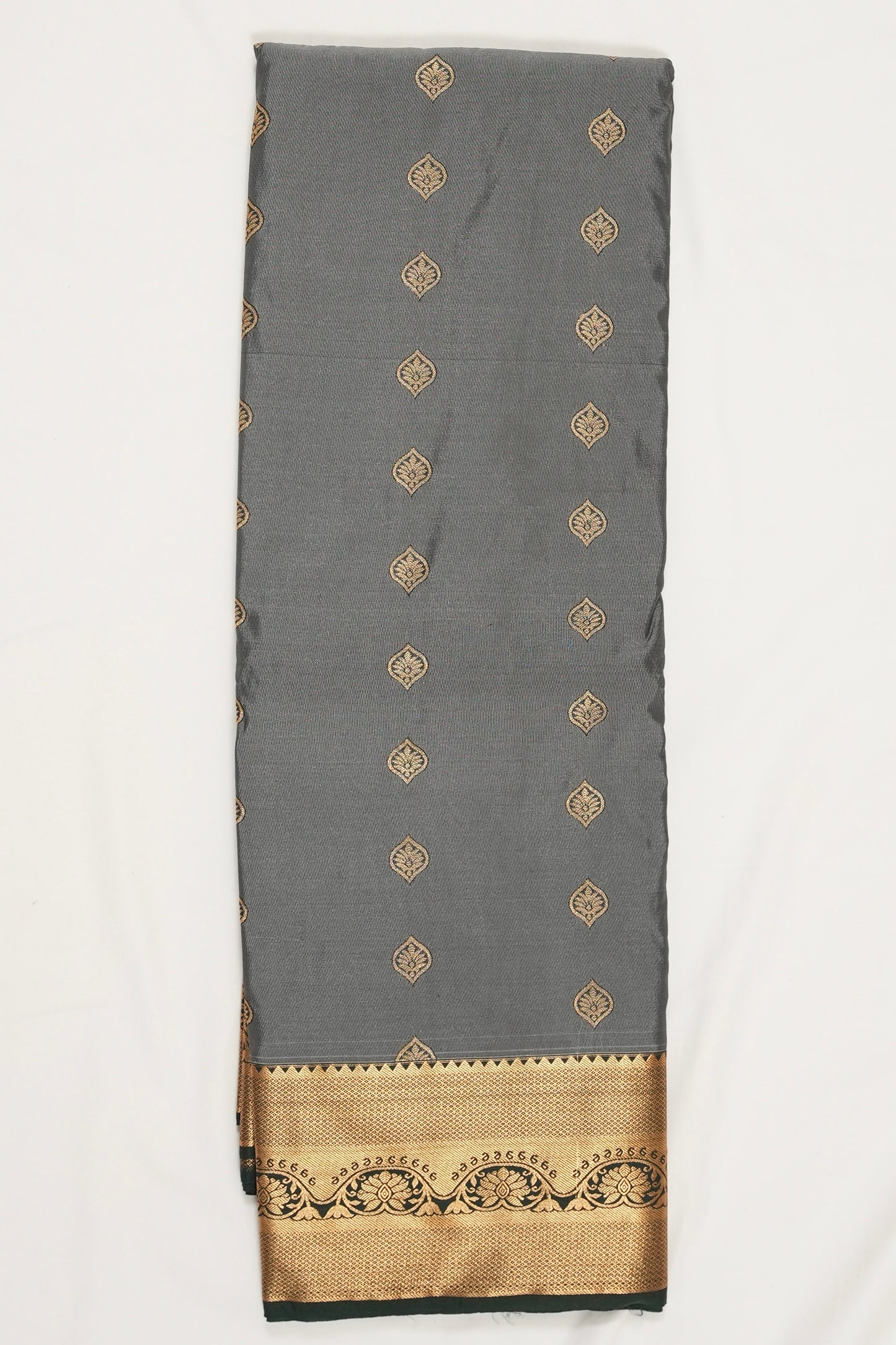 Grey & Dark Green Semi Silk Saree (Ready-To-Ship)