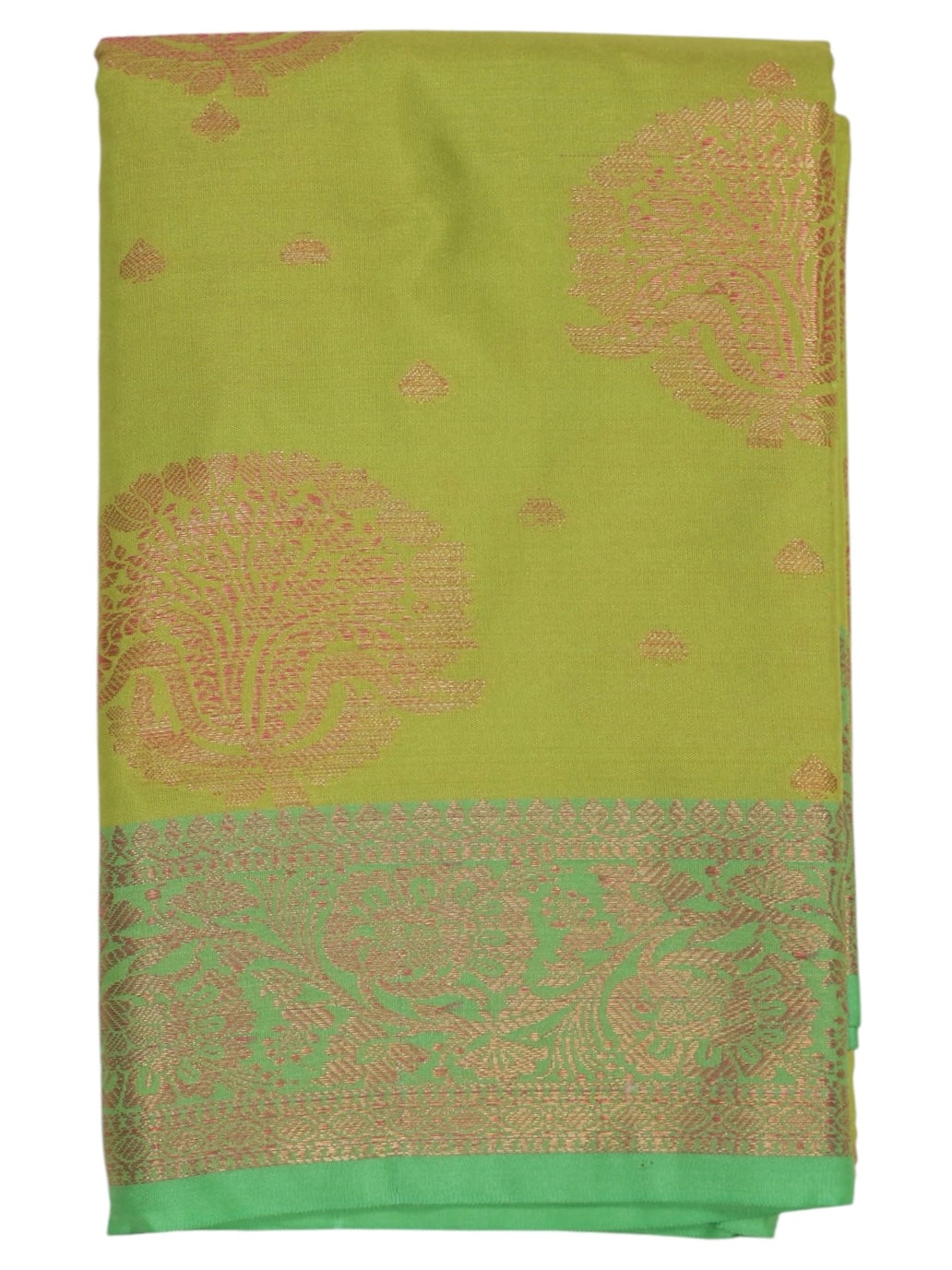 Lime Green & Mint Green Border Semi Silk Saree (Ready-To-Ship)