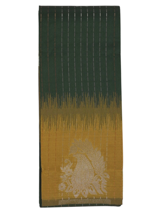 Bottle Green & Mustard Yellow Kanchi Cotton Saree (Ready-To-Ship)