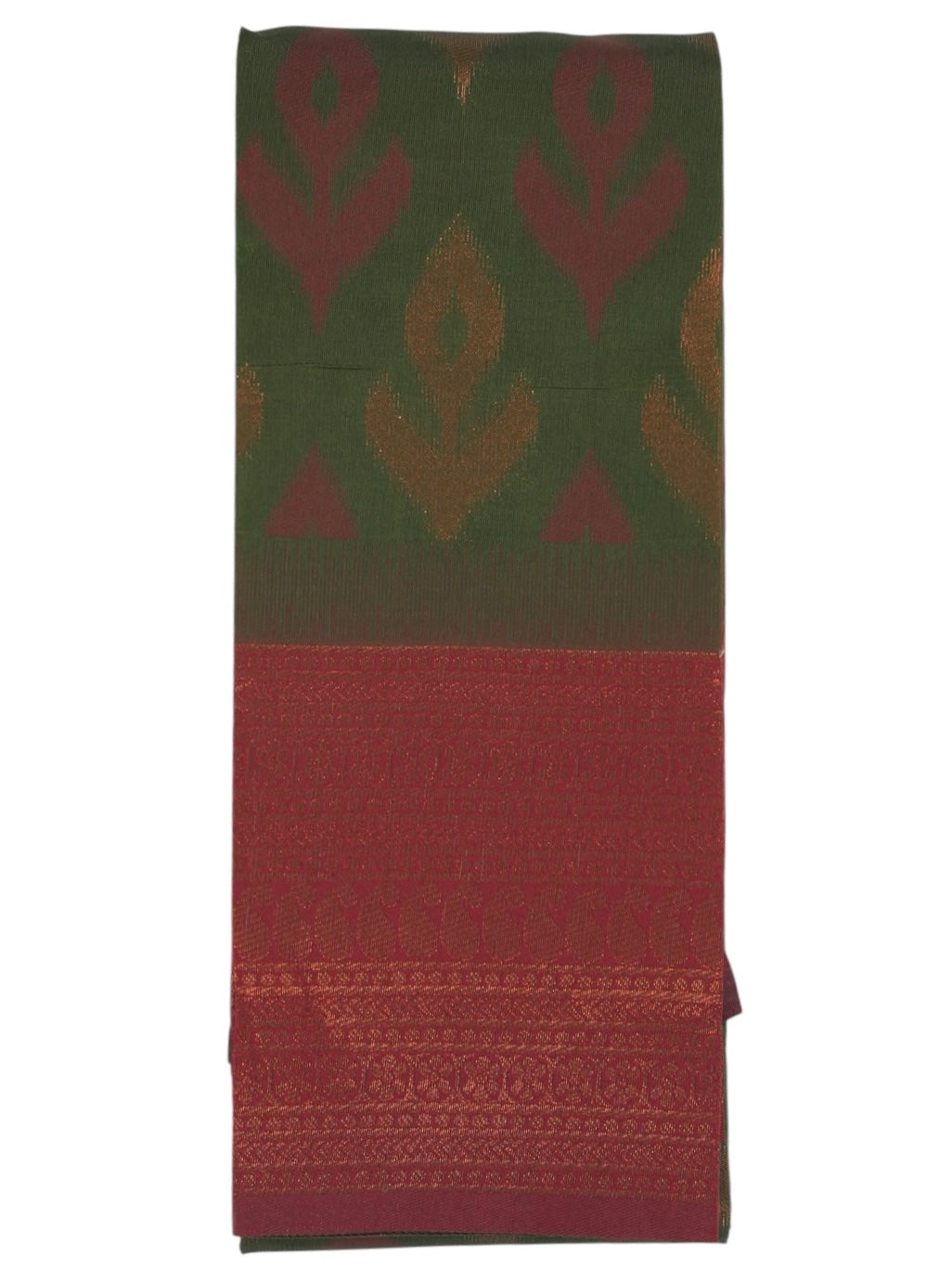 Forest Green & Maroon Leaf Kanchi Cotton Saree (Ready-To-Ship)