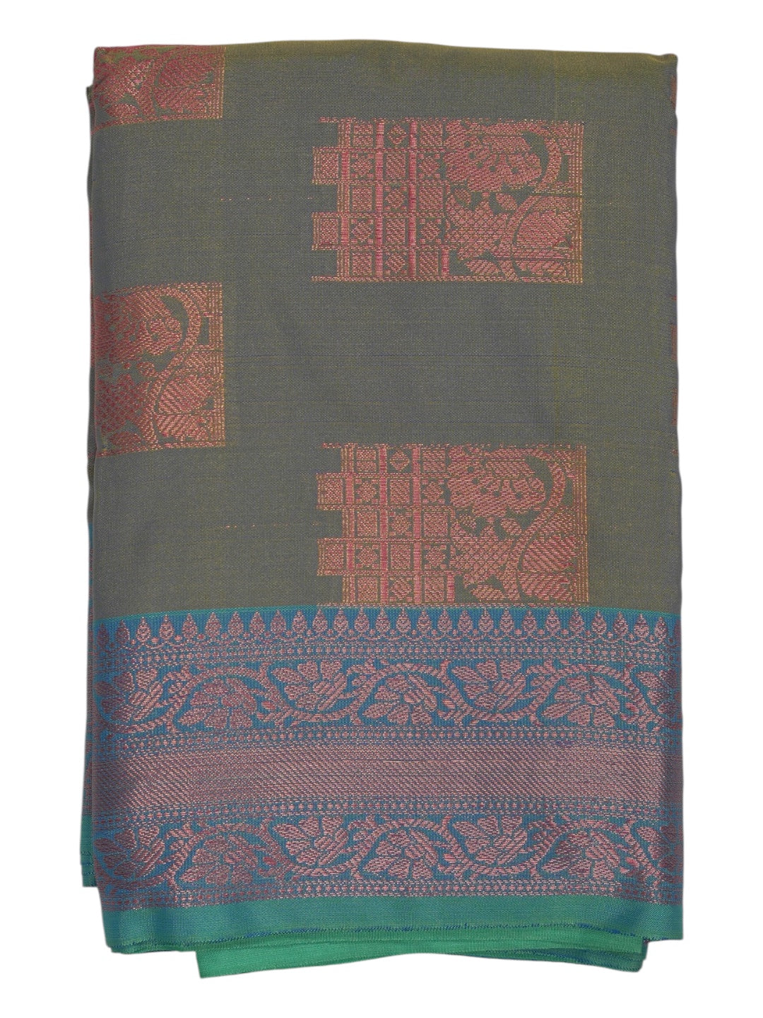 Iridescent Grey & Yellow Semi Silk Saree (Ready-To-Ship)