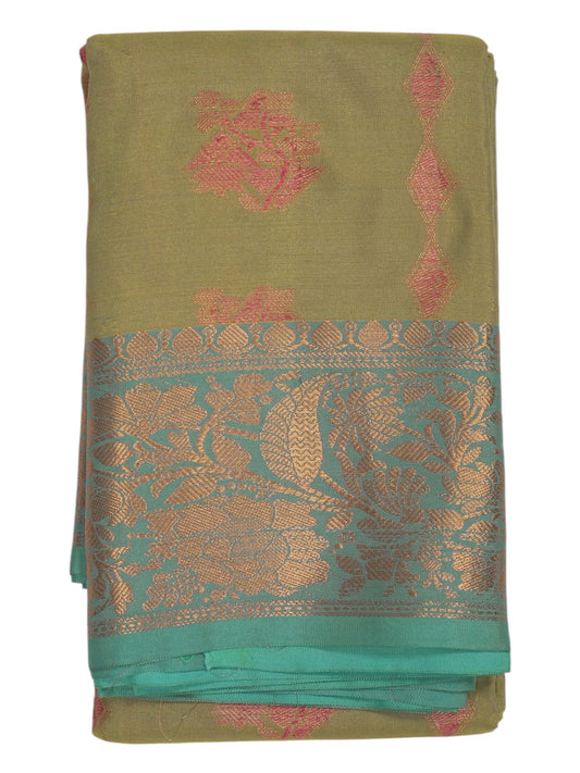 Dark Olive Semi Silk Saree (Ready-To-Ship)