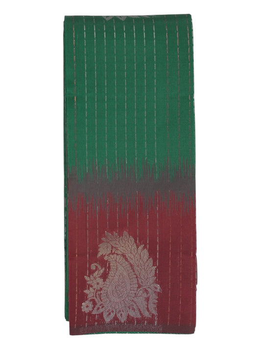 Green and Red Kanchi Cotton Saree (Ready-To-Ship)