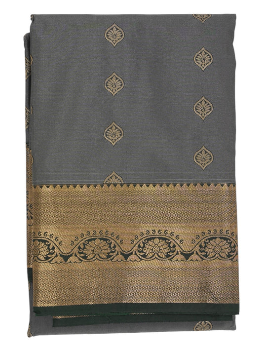 Grey & Dark Green Semi Silk Saree (Ready-To-Ship)